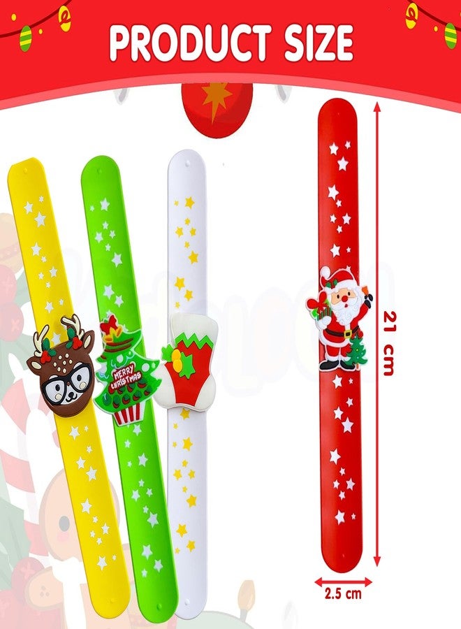 Kidology Christmas Slap Bands for Kids - Festive Silicone Wristbands with Santa, Reindeer & Christmas Tree Designs | Fun Party Favors & Return Gifts - Random Color (4) - Image 3